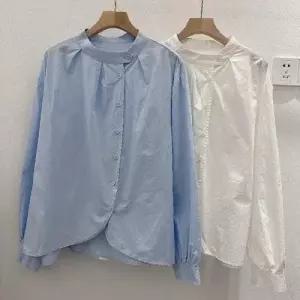 여자 면 가을 셔츠 언밸런스 긴팔 차이나 솔리드 상의 A02Z3K SPO마켓3