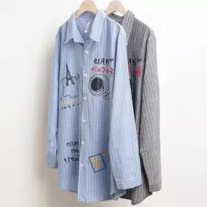 여성 스트라이프 빅사이즈 셔츠 블라우스 체크롱셔츠 체크남방 루즈핏셔츠 체크카라셔츠