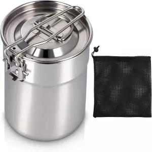 사이랭크 캠핑 커피 포트 1리터 접이식 컵 머그잔 스테인리스 스틸 물컵 손잡이와 뚜껑이 있는 야외 하이킹