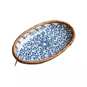 라탄세라믹접시 홈카페 도자기 디저트 4종 꼬임 내추럴 빈티지 플레이트 다과 트레이