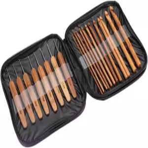 20개 대나무 코바늘 뜨개질 바늘 공예 실 DIY 재봉 도구 세트 케이스 포함