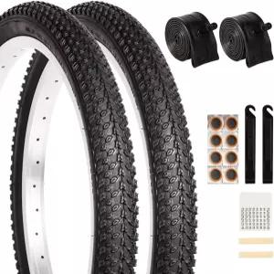 2팩 20인치 x 1.95인치 산악 자전거 타이어 세트 접이식 교체 펑크 방지 20 1.75-2.125인치 내부 튜브 및
