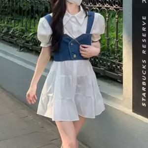 데님 뷔스티에 반팔 미니원피스 세트 퍼프소매 여친룩