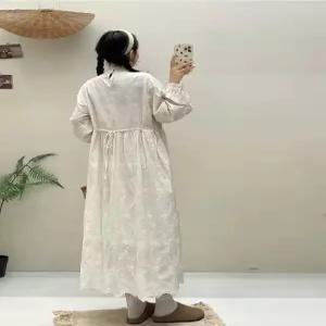 원피스 여자 상큼 긴팔 슬림 자수 롱스커트 레이스 넥 원픽1