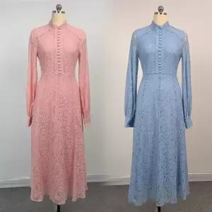 여자 원피스 빈티지 슬림핏 레이스 롱스커트 긴팔 차이나 원픽1