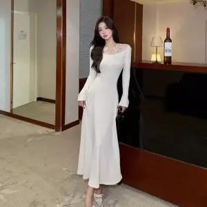 여성 치마 원피스 롱 가을 이너 긴팔 브이넥 레이스 A라인 원픽3