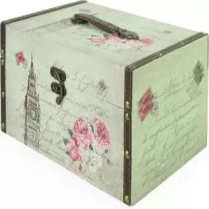 드림에덴 작은 나무 장식 보관함 손잡이 - 가죽 보물 상자 트렁크 유품 빈티지 여행 가방 11.8인치 x