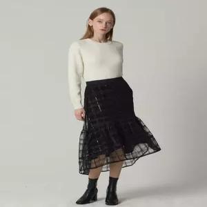 [(OZOC)] 스팽글체크샤 플레어 밴딩 스커트 (택가격 85000원)