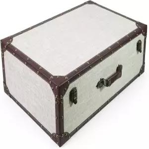 드림에덴 대형 장식 나무 보관함 23.5 L x 14 W - 힌지 뚜껑이 있는 빈티지 여행 가방 가슴 트렁크 린넨