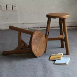 빈티지 고재 둥근 원형 낮은 우드 스툴 원목 의자