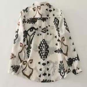 무천도사 셔츠 루즈핏롱 프린트 면마 상의 빅사이즈 긴팔 여친 여성 가을 빈티지 캐주얼 KKE3