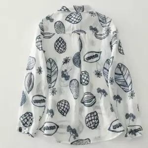 무천도사 여자 여친 가을 빈티지 캐주얼 셔츠 루즈핏롱 프린트 면마 빅사이즈 긴팔 톱 KKE3