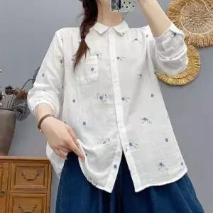 무천도사 캐주얼 가을 여성 여사친 면사 상의 이중 루즈핏롱 빅사이즈 셔츠 긴팔 KKE3