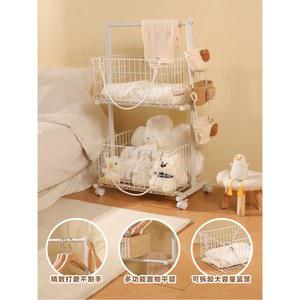 옷 바구니 이중 행거 가정용 철제 수납 정리 카트 이동식 선반 일체형 손수레 건조대