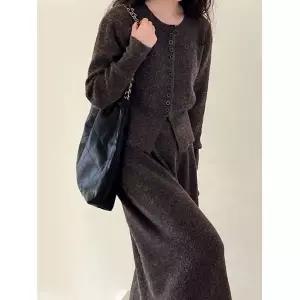 예쎄 2종SET 라운드넥 니트가디건스커트 투피스 세트 S5WSE003A