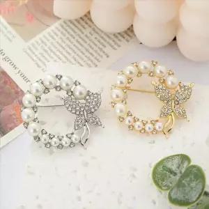 (이거찜)나비 진주 브로치 혼주 한복 정장 장신구큐빅