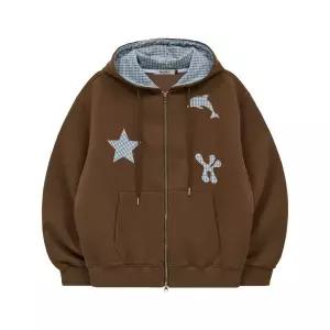 매장정품[브랜드명]와이케이 WAIKEI 스타 돌핀 체크 아플리케 후드 집업 브라운YKBE03JK21BW104688