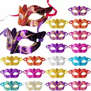코보에 24팩 가면극 마스크 스트랩이 달린 빈티지 마디 그라 베네치아 할로윈 카니발 남성 여성 커플 프롬