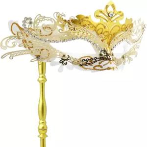 여성 할로윈 코스튬 마스크를 위한 스틱 베네치아 마스크 마디 그라 장식이 있는 코드스 마스커레이드