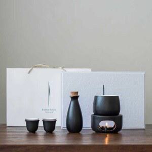 식 사케 워머 석기찻잔잔 A세트 블랙A 도쿠리 가열 도자기술병 구성품 보온 사케잔