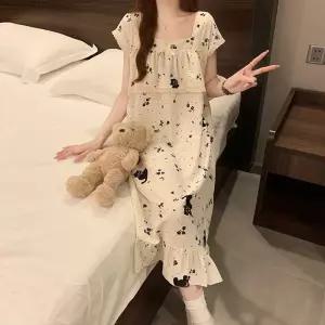 치마 롱 여름 파자마 얇은 잠옷 구름면 커플 반팔 러블리 잠옷세트 빅사이즈 다올1