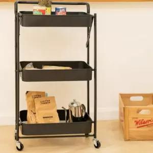 트롤리 진열대 선반 3단 철제 이동식 수납 접이식 카트