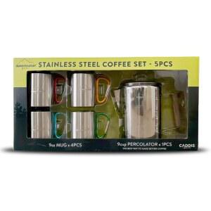 인 마운틴 기어 9컵 커피 퍼콜레이터 세트 머그잔 4개 (9 ) u2013 스테인리스 스틸 캠핑 포트 가정 및 실외용 스토브탑 메이커