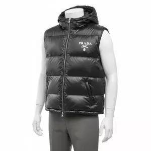 프라다 SGC090 로고 프린팅 남성 나일론 다운 패딩 베스트 블랙