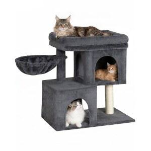 소프트 탑 퍼치가 있는 키노테일 캣 트리, 해먹과 듀얼 콘도가 있는 21.6인치 캣 타워, 올인원 캣 액티비티 센터, 다크 그레이