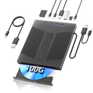Taopjwr 7 in 1 외장 블루레이 드라이브, PC용 /DVD 100G 디스크 읽기 및 쓰기 지원, SD /TF 포트가 있는 USB 3.0 Type-C 버너, 윈도우 맥OS 리눅스 노트북 데스크톱과 호환