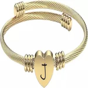 섬세한 실버/골드 러브 하트 26 이니셜 레터 알파벳 A-Z 커프 오픈 뱅글 조절 가능한 보석 선물 딸 아들