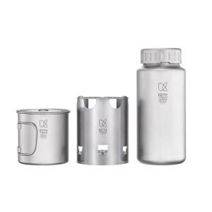 키스 티타늄 Ti3070 네스팅 캠프 세트 - 초경량 플라스틱 프리 병, 머그잔 및 나무 스토브, 캔버스 휴대용 가방 캠핑, 하이킹 야외 모험을 위한 내구성, 휴대성, 적인 제품