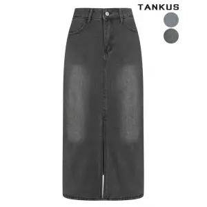 탱커스 여성 H라인 앞트임 데님 롱 스커트