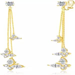 YOQUCOL 여성 큐빅 지르코니아 크리스탈 롱 드롭 댕글 클립 뚫리지 않은 여성을 위한 귀걸이