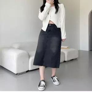 여성 뒷밴딩 미디 청치마 데님스커트 롱스커트 여름 OLA7+7IrN