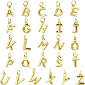 베티토 26pcs 18K 금도금 황동 편지 매력 A-Z 알파벳 구슬 펜던트 주얼리 팔찌 목걸이 선물 DIY 공예품
