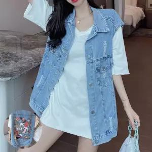 유니크 빈티지 데님조끼 오버핏 포켓 데일리 청베스트 qQd6+9ALY