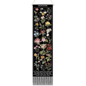 Geetery 빈티지 플로럴 수직 태피스트리 벽걸이 장식 긴 꽃 좁은 식물성 직물 예술 참조 침실 거실 홈 데코 선물(블랙)