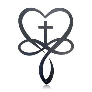 금속 인피니티 하트 십자가 벽 장식, 독특한 장식 아트, 앤 러브 사인 명판, 성인 홈 웨딩, 방 침실 거실 장식을 위한 사랑 선물 (블랙 아이언 베인)