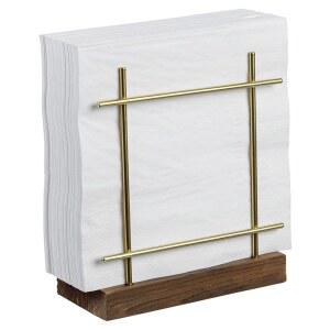 테이블 & 주방용 마이 기프트 냅킨 홀더, 나무 베이스가 있는 황동 톤 와이어 메탈 디스펜서, 가정용 모던 농가 테이블탑 다이닝 데코 / 카페 레스토랑