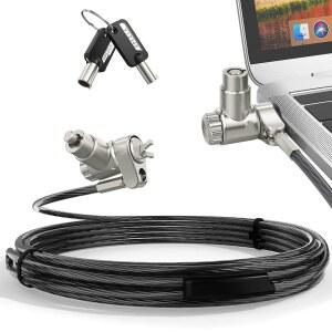 AboveTEK 3-in-1 범용 노트북 케이블 잠금 장치, 2개의 키가 있는 전문 360 회전 헤드가 절단 방지 스틸 케이블, K-슬롯, 나노 및 웨지 슬롯과 호환