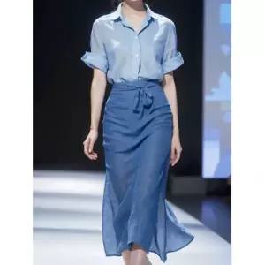 디애이치 알프 블루 린넨 셔츠 앤 스커트 투피스 세트