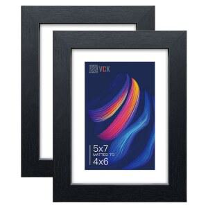 VCK 5x7 액자 2종 세트 - HD 유리가 있는 검은색 질감의 나무 사진 | 매트 없이 4x6 또는 5x7로 처리 테이블 디스플레이 벽걸이