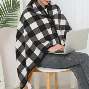 학생 블랭킷 똑딱이망토 80X130 모포 블랙체크