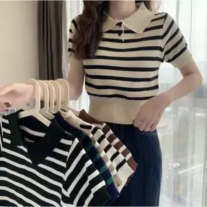 여성 상의 의류 DW-SLT-N02 반팔티 스트라이프 카라
