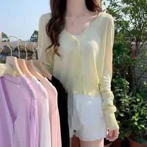 여성 얇은 가디건 DW-SLT-N01 여름 의류 시원한 아우터 브이넥