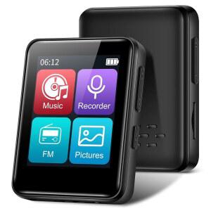 [미국배송] 블루투스가 지원되는 MP3 뮤직 플레이어 32GB 1.8인치 화면의 휴대용 미니 플레이어 스피커 FM 라디오 레코더 최대 512GB 블랙