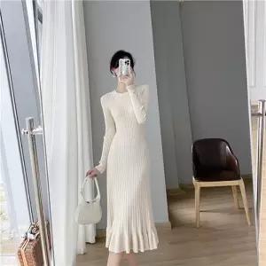 여성 니트 NM-0199 레이스 롱원피스 심플 골지