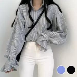 여성 벌룬 셔츠 패션 루즈핏 카라 예쁜 스트라이프 넉넉한