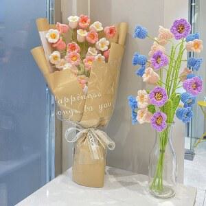 뜨개질 DIY 크로셰 꽃다발 축제 핸드 니트 꽃 부케 발렌타인데이 선물 홈 장식 웨딩 파티 벨 오키드